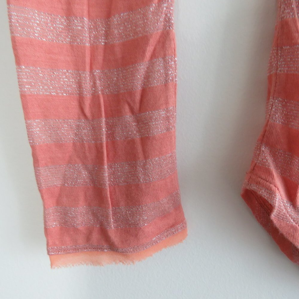 FREE PEOPLE Peach Metallic Striped V-Neck Henley Top - Size S - Picture 5 of 16